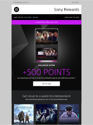 Sony - Grab 500 Points when you DOWNLOAD the APP today!