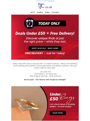 The Jewellery Channel (United Kingdom) - Today Only: Free Delivery & Unmissable Deals Under £50!
