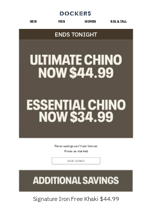 Dockers - Last chance to get your favorite chinos from $34.99
