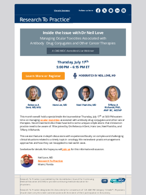 Research To Practice - Ocular Toxicities — Inside the Issue webinar on Thursday, July 17