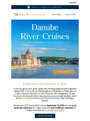 AmaWaterways - Save Up to $4,000 Per Stateroom on 2027 Danube Cruises
