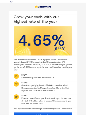Betterment - Don't forget! Get 4.65% APY with Cash Reserve!
