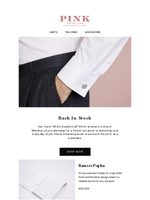 Thomas Pink (United Kingdom) - Back in Stock: White Double Cuff Shirts