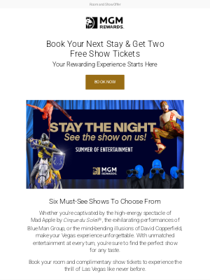 MGM Resorts - See a Show On Us When You Book Your Stay