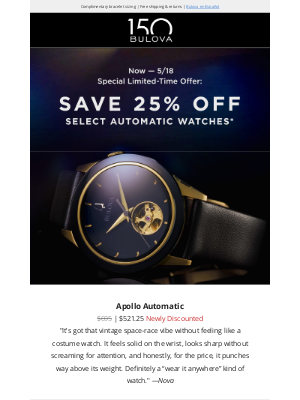 Bulova - Powered by You: Save 25% off Automatic watches