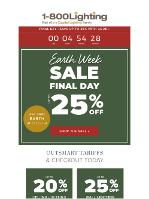 Capitol Lighting's 1800lighting - EARTH Week Private Sale →  FINAL HOURS