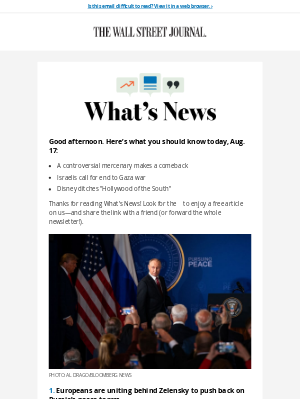 The Wall Street Journal - Europe Hopes to Counter Putin’s Terms for Peace