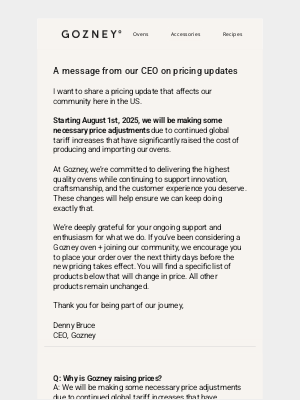 GOZNEY - A Note from Our CEO on Price Increases