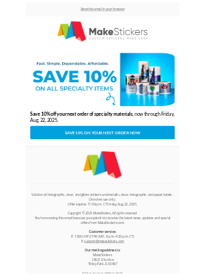 MakeStickers - Save 10% On Specialty Materials