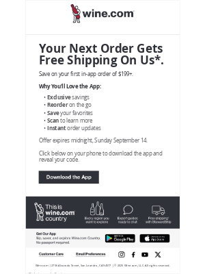 Wine - It's the weekend, get free shipping when you download the app!