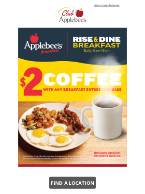 Applebee's - $2 Coffee with Breakfast
