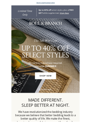 Boll & Branch - Going, going...shop up to 40% off select styles