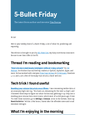5-Bullet Friday — Tips from Sam Altman’s Coach, Eye Rejuvenation, Cellular Data Tricks, Tasty Coffee Dust, and More