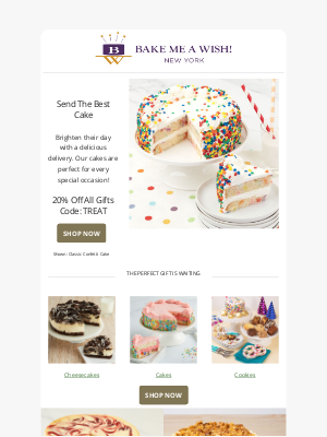 Bake Me A Wish! - Shop Indulgent Cakes for All Occasions! Save 20%