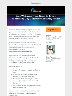 Akamai Technologies - Webinar: Mastering Day-2 Network Security Policy