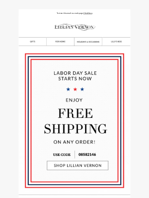Lillian Vernon - Labor Day Sale! Free shipping on all orders!