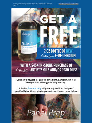 Artist & Craftsman Supply - [Reminder] FREE 2 oz bottle of Gamblin 3-In-1 Medium with purchase