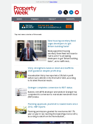Property Week - New housing secretary Reed urges developers to ‘get Britain building faster'