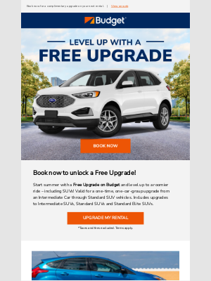 Budget - REMINDER: Kick off summer with a Free Upgrade – including SUVs!