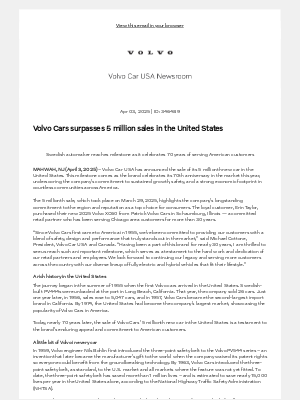 Volvo Cars - [Volvo Cars Media Site] Volvo Cars surpasses 5 million sales in the United States