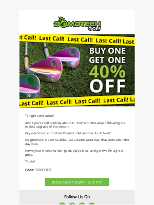 BombTech Golf - Last Call! Get your Volcano Torched Clubs 🌋