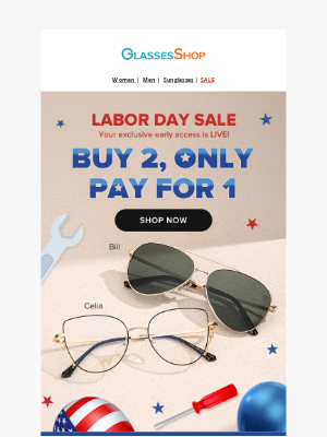 GlassesShop - ❤️‍🔥Beat the Labor Day rush: BOGO early access is LIVE!