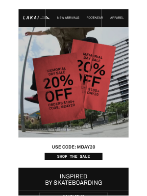 Lakai Footwear - Memorial Day Sale Now Live 🇺🇸 20% Off Orders $100+