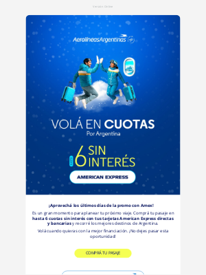 Aerolíneas Argentinas (Argentina) - ¡Últimos días para volar con American Express!