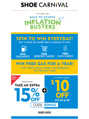 Shoe Carnival - Beat inflation with deals & giveaways