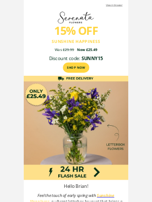 Serenata Flowers (United Kingdom) - ⚡Sunshine Happiness for £25.49☀️