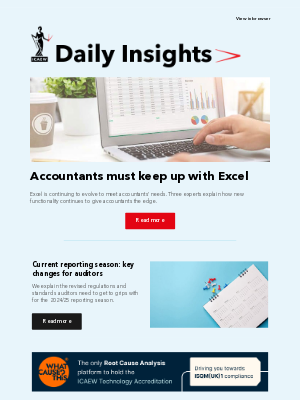 Institute of Chartered Accountants in England and Wales (United Kingdom) - Accountants must keep up with Excel | Auditors: current reporting season changes