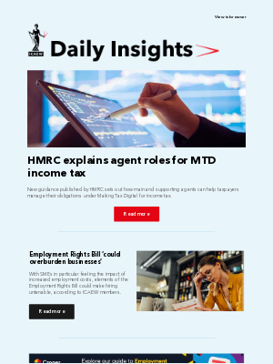 Institute of Chartered Accountants in England and Wales (United Kingdom) - HMRC explains agent roles for MTD income tax | Employment Rights Bill ‘could overburden businesses’