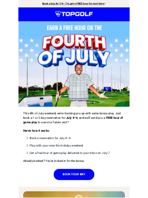 Topgolf - Book 4th of July Weekend, Get a Free Hour Later