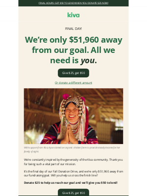 Kiva - ⏰ Get $50 to lend before time runs out!