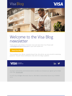 Visa - Welcome to the Visa Blog newsletter