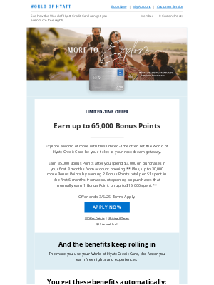 Hyatt Hotels - Last Chance: Earn up to 65,000 Bonus Points