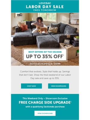 Lovesac - Time's Almost Up: Labor Day Sale Ends Tomorrow.