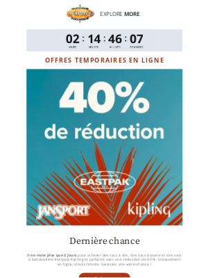 A.S. Adventure (France) - Dernière chance : -40 % sur Eastpak, JanSport et Kipling