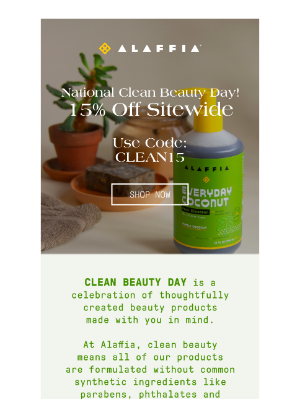 Alaffia - It's National Clean Beauty Day! 15% Off Sitewide