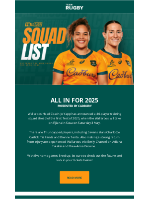 Australian Rugby Union (Australia) - Wallaroos Squad Announced for 2025 Test Season Opener 🔒