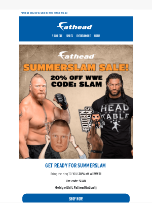 Fathead - Jump into the ring and save 20% on your favorite WWE superstars!