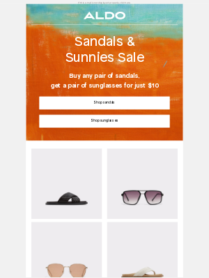 ALDO - Buy sandals, get a pair of sunglasses for only $10!