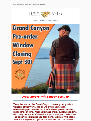 USA Kilts - Last Chance for Grand Canyon!