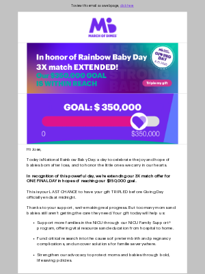 March of Dimes - In honor of Rainbow Baby Day: 3X match extended 🌈 💜