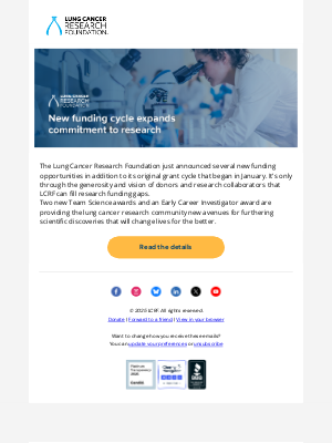 Lung Cancer Research Foundation - Good news! Donors work with LCRF to increase research funding