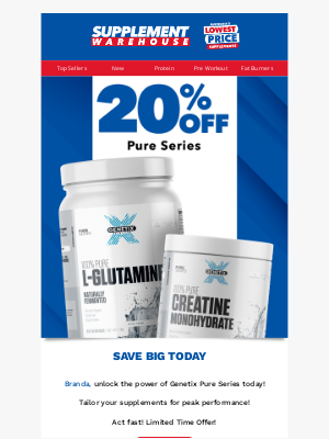 Supplement Warehouse (Australia) - HUGE 📉 20% Off Genetix Pure Series!