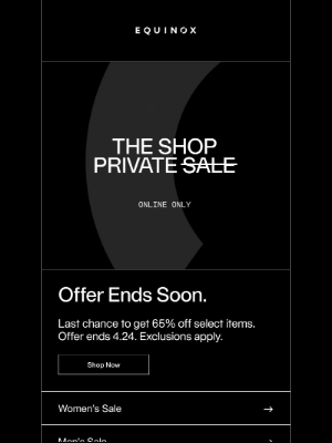 Equinox - Offer Ends Soon: The Shop Private Event