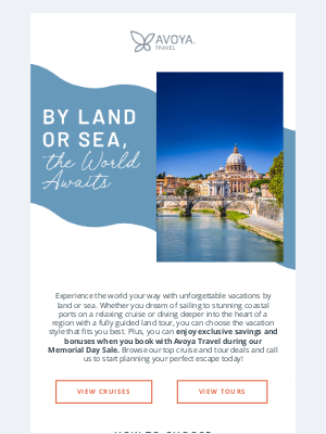 Avoya Travel - By Land or Sea, Your Perfect Vacation Awaits Inside!