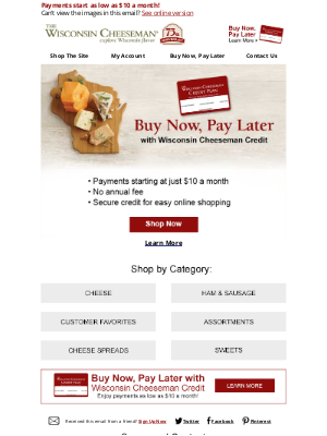 Wisconsin Cheeseman - Buy Now, Pay Later with Wisconsin Cheeseman Credit