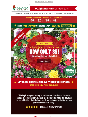 Holland Bulb Farms - TODAY ONLY 🦋 $5 Hummingbird & Butterfly Grow Kit!